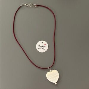 Handmade Heart Pendant Necklace - Red and White